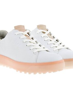 ECCO Tray Laced Spikeless Golf Shoes Bright White/Peach Nectar
